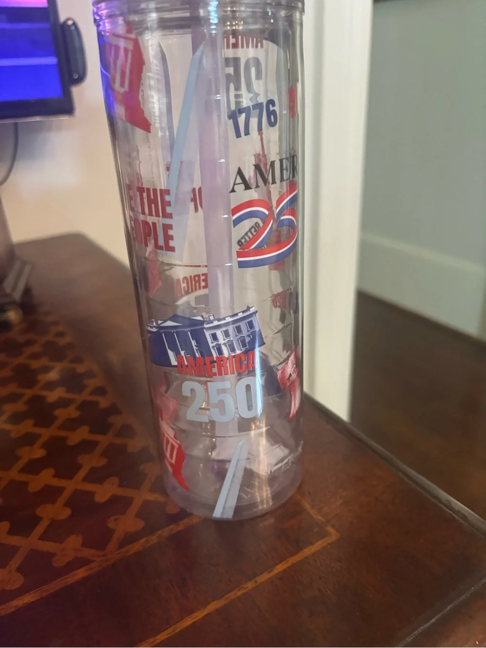 Patriotic America 250 Clear Travel Tumbler - Red, White & Blue Never Used!